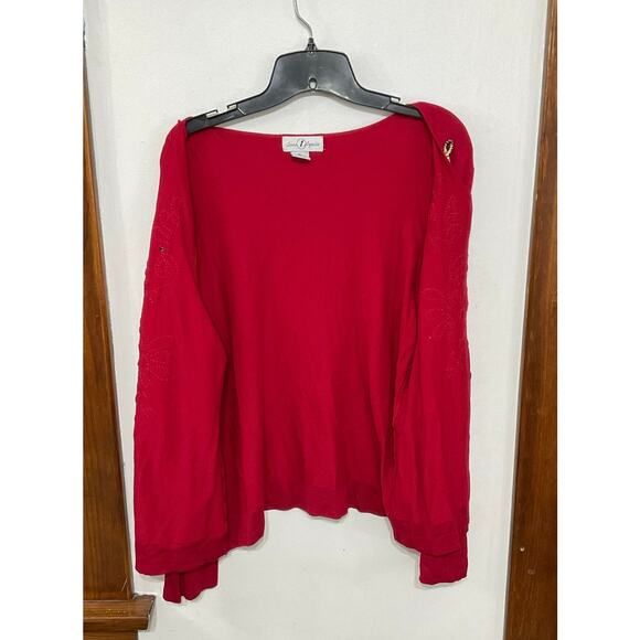 VTG Y2K Once Again Knit Red Cardigan Sweater Gold Embellishments Size X-Large - Picture 4 of 6